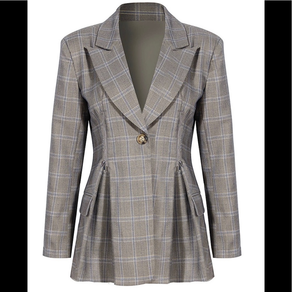 Plaid blazer with side waist zippers